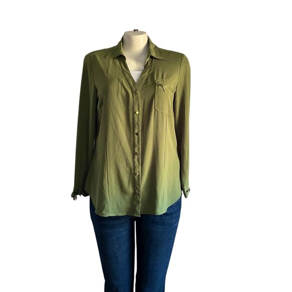 Ashley Stewart Olive Green Blouse Shirt - 14/16 - Picture 2 of 8